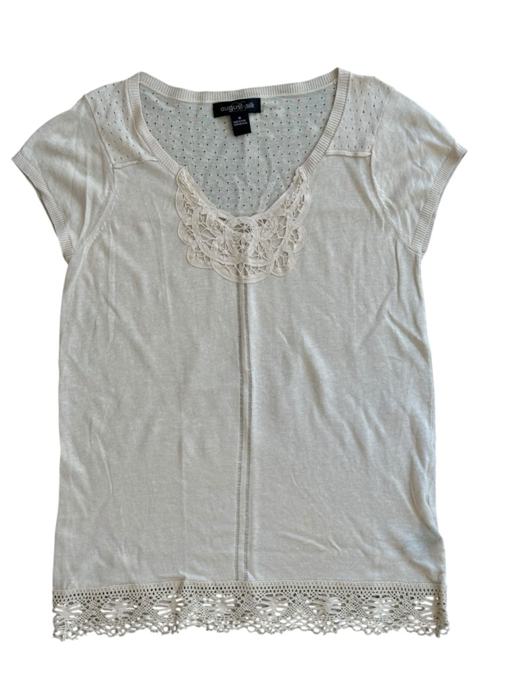 August Silk Cream Lace Linen Top